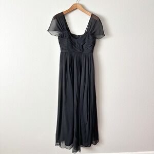 J.‎ Peterman Black Silk Chiffon Ruched Empire Waist Gown Dress Women's Size 6